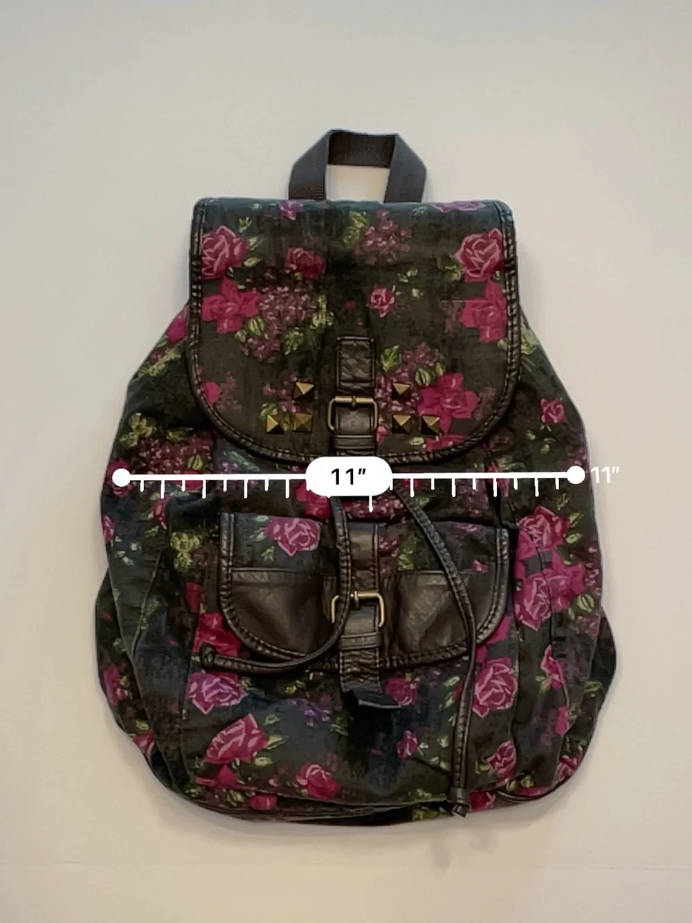 Mossimo Supply Co. Cabbage Rose Floral Studded Backpack – Grey/Black Y2K